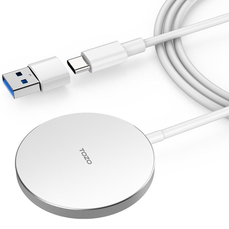 TOZO W6 Wireless Magnetic Charger, 15W Fast Charging Pad with Aviation Aluminum Numerical Control Technology Compatible with Iphone 15 14 13 Series, Samsung Galaxy Series (NO AC Adapter) Fathersdaygift Cellphone Smartphone