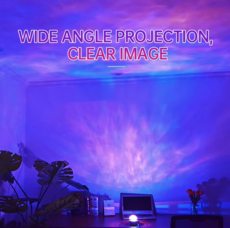 LED Galaxy Projector with wide angle projection and clear image effects lighting up a room.