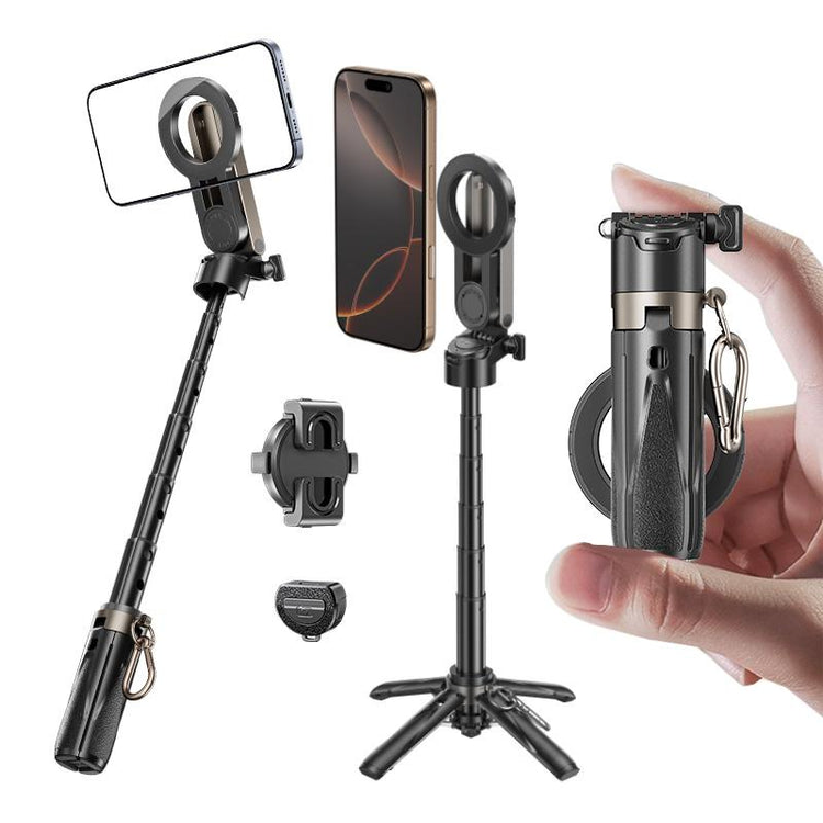 MAGIC JOHN 4-In-1 Multifunctional Magnetic Selfie Stick – 360° Rotation, Compact & Stylish, with Wireless Bluetooth Control, Magnetic Phone Holder for Selfies/Video Recording/Vlogging, Compatible with Most Phone Modes