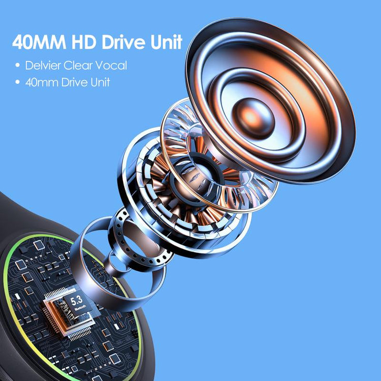 Siindoo Bluetooth Headphones over Ear, Led Light Wireless Headphones 120H Playtime and 3EQ Music Modes Wireless Headphones with Microphone, Hifi Stereo Foldable Lightweight Headset, Deep Bass for Home Office Cellphone PC