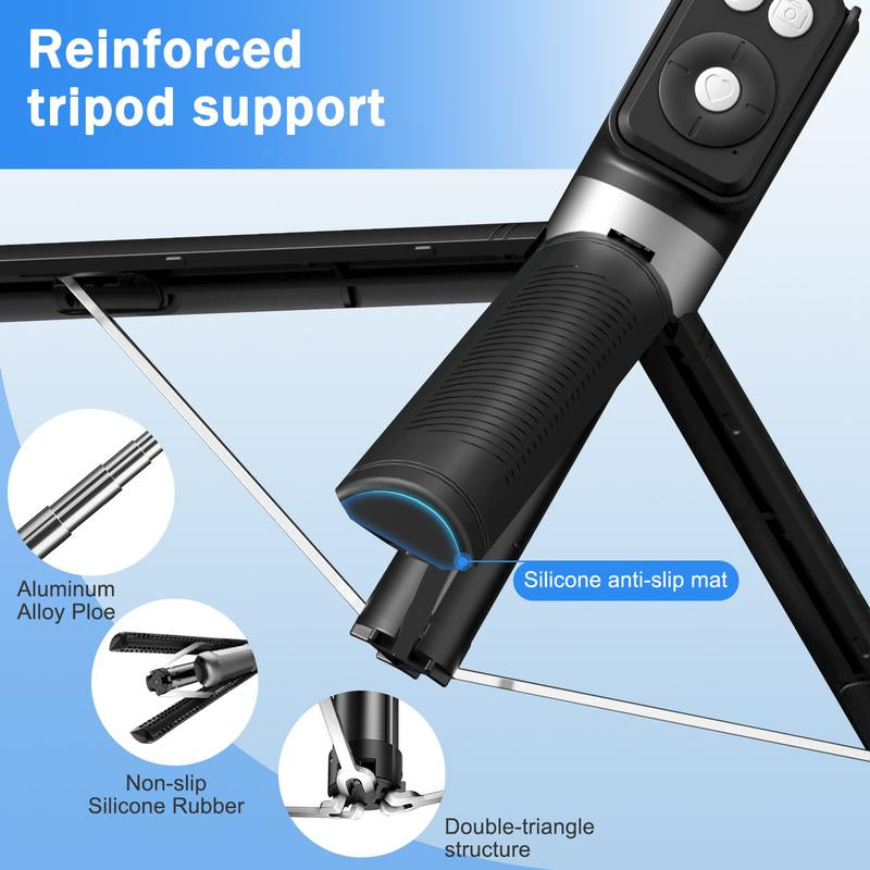 6-In-1 Selfie Tripod W/Dual Fill Lights & Wireless Remote | Portable Adjustable Phone Stand | Detachable 360° Compact Travel Tripod
