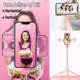 IMOLI Upgraded 67-Inch Telescopic Multi-Function Mobile Phone Selfie Stick with Dual Fill Light, Built-In Tripod and Wireless Remote Control