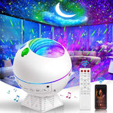 Star Projector Galaxy Light illuminating a colorful starry sky with remote control, perfect for creating an enchanting ambiance at home.