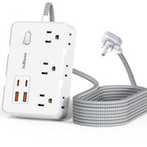 10Ft Flat Plug Extender, 6 Outlets + 4 USB (2 USB-C), Wall Mount. Perfect for Office, Travel & Dorm, Compact & Powerful