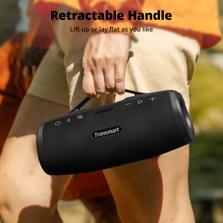 Mirtune S100 Bluetooth Speaker 50W Bluetooth Speaker with IPX7 Waterproof, APP Control, Built-In Powerbank & Retractable Handle