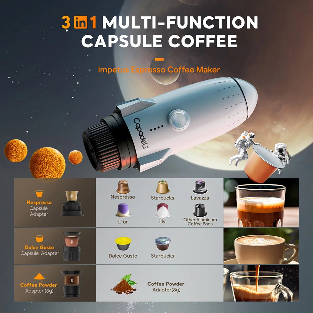 Portable Electric Espresso Coffee Maker Camping Self-Heating Car Travel Coffee Maker for Ground Coffee Dolce Gusto NS Capsule