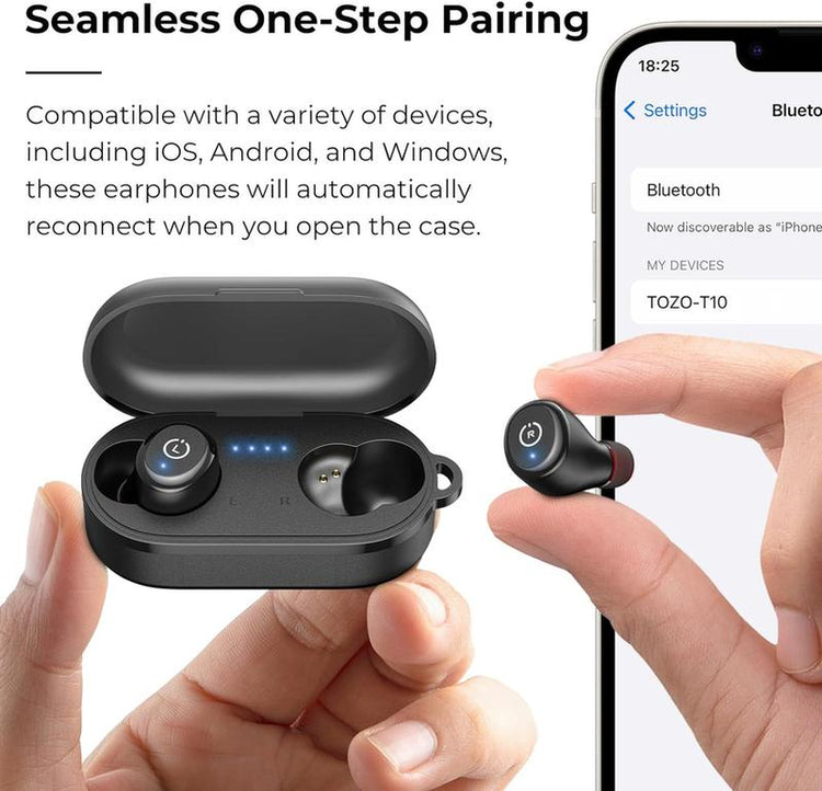 TOZO T10 (Ergonomic Edition) Wireless Earbuds Bluetooth 5.3 Headphones, App Customize EQ, Ergonomic Design, 55H Playtime, Wireless Charging Case, IPX8 Waterproof Sound In-Ear Headset, 2024 New Version Fathersdaygift