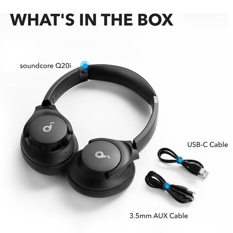 Soundcore by Anker Q20I Hybrid Active Noise Cancelling Headphones, Wireless Over-Ear Bluetooth, 40H Long ANC Playtime, Hi-Res Audio, Big Bass, Customize via an App, Transparency Mode