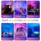 LED Galaxy Projector Light used in various scenarios like house parties, birthdays, and romantic settings.