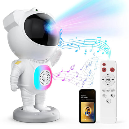 Astronaut Design Projector Night Light, USB Rechargeable Star Projector with BT Speaker, 360 Degree Adjustable Projector Lamp for Bedroom, Living Room, Audio