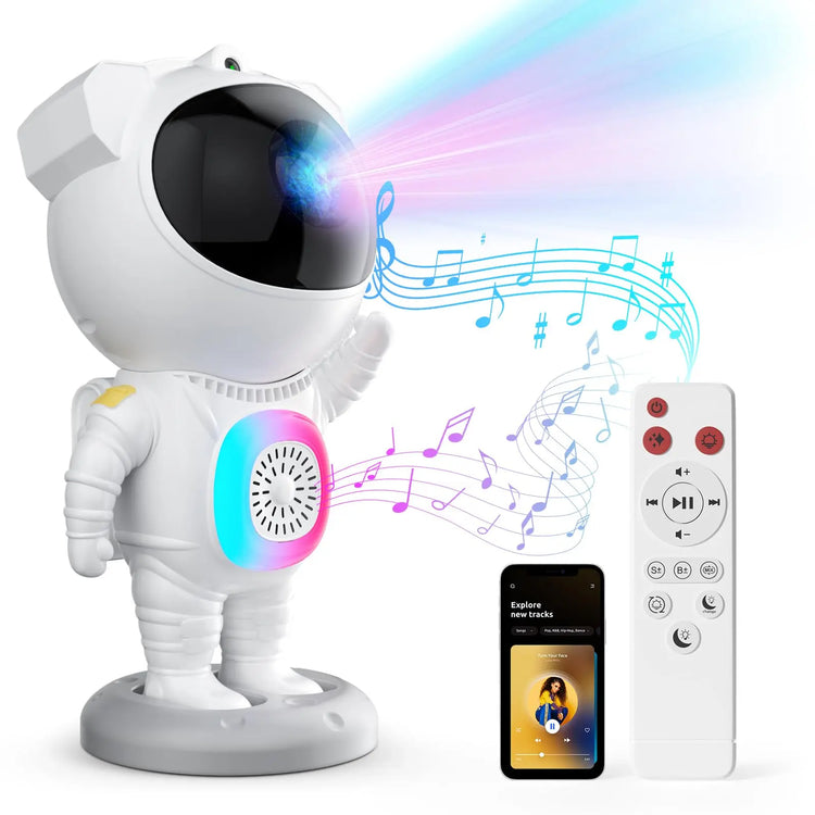 Astronaut Design Projector Night Light, USB Rechargeable Star Projector with BT Speaker, 360 Degree Adjustable Projector Lamp for Bedroom, Living Room, Audio