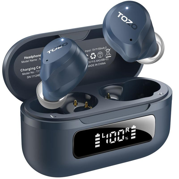 TOZO 2024NC9 Hybrid Active Noise Cancelling Wireless Earbuds ENC IPX8 Waterproof Bluetooth 5.3 Headphones Stereo Bass Heasets Headsets Audio Headphones Audifonos Traveling Gadgets Electronic Fathersdaygift Dark Black Microphone Charging