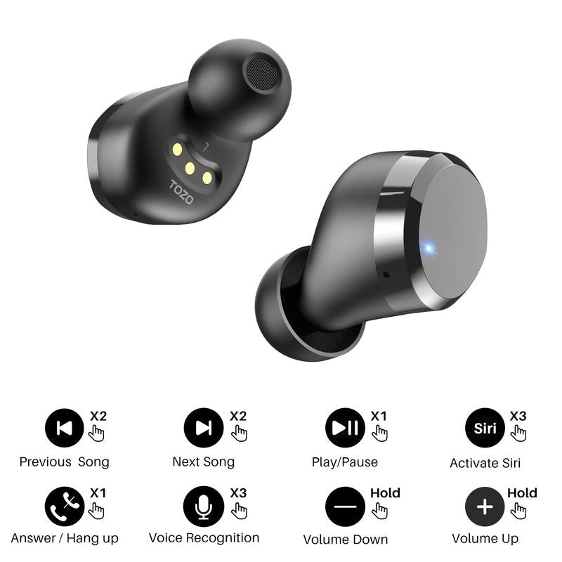 TOZO T12 Pro Wireless Earbuds Bluetooth Headphones Audio Earphones Noise Noise Cancellation Streaming Headset Electronic In-Ear Earphone App Control Fathersdaygift
