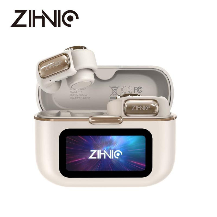 ZIHNIC S12 Open Earbuds, Wireless Headphones, LED Lights Touchscreenlight-Weight Earbuds Built-In Microphone, Power Digital Display,Stable Fit, Fast Charge ,36 Hours Playtime,Fast Pair,Clear Sound,Sweatproof,Charging Case, Android/Ios