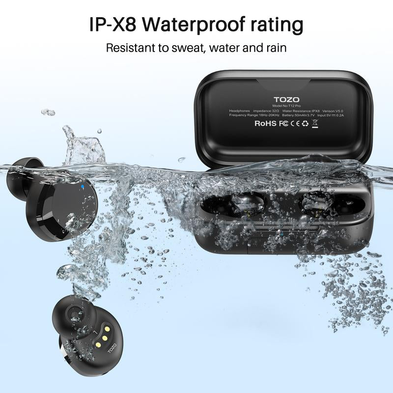 TOZO T12 Pro Wireless Earbuds Bluetooth Headphones Audio Earphones Noise Noise Cancellation Streaming Headset Electronic In-Ear Earphone App Control Fathersdaygift