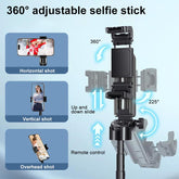 Portable Selfie Stick, All-In-1 Smartphone Tripod Stand with Wireless Remote, Extendable Tripod Stand, 360 Degrees Adjustable Phone Tripod