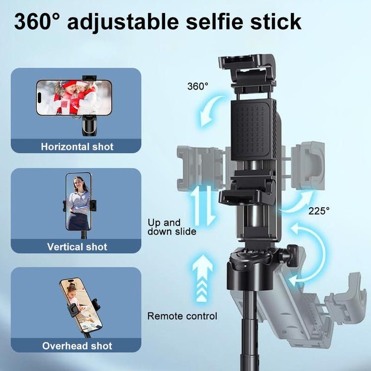 Portable Selfie Stick, All-In-1 Smartphone Tripod Stand with Wireless Remote, Extendable Tripod Stand, 360 Degrees Adjustable Phone Tripod
