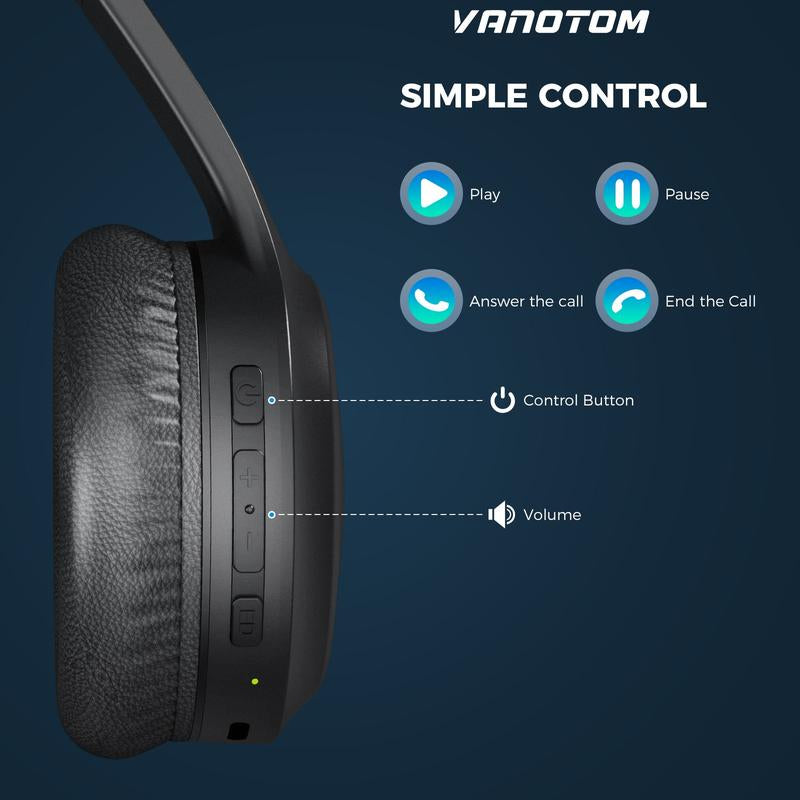 VANOTOM Folding Wireless Headphones Gaming Headset, 1 Piece Foldable over Ear Wireless Bluetooth-Compatible Headphones, Long Battery Life Audio Hifi Bass Earphone Earbuds, Wireless Headphone for Sports Music Work Use, Mother&