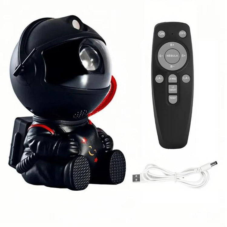 Astronaut Star Projector with remote control and USB cable, perfect for creating a galaxy light experience for kids.