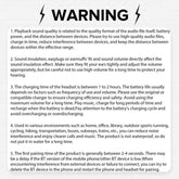Warning about playback quality, charging time, and pairing for Cat Ear Bluetooth Headphones - LED Foldable Over-Ear.