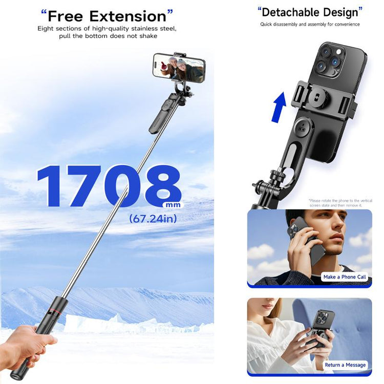 67" Phone Tripod Selfie Stick with Remote,Portable Extendable Aluminum Selfie Stick Phone Stand Compatible with Cell Phone/Camera/Ring Light/Dji/Gopro