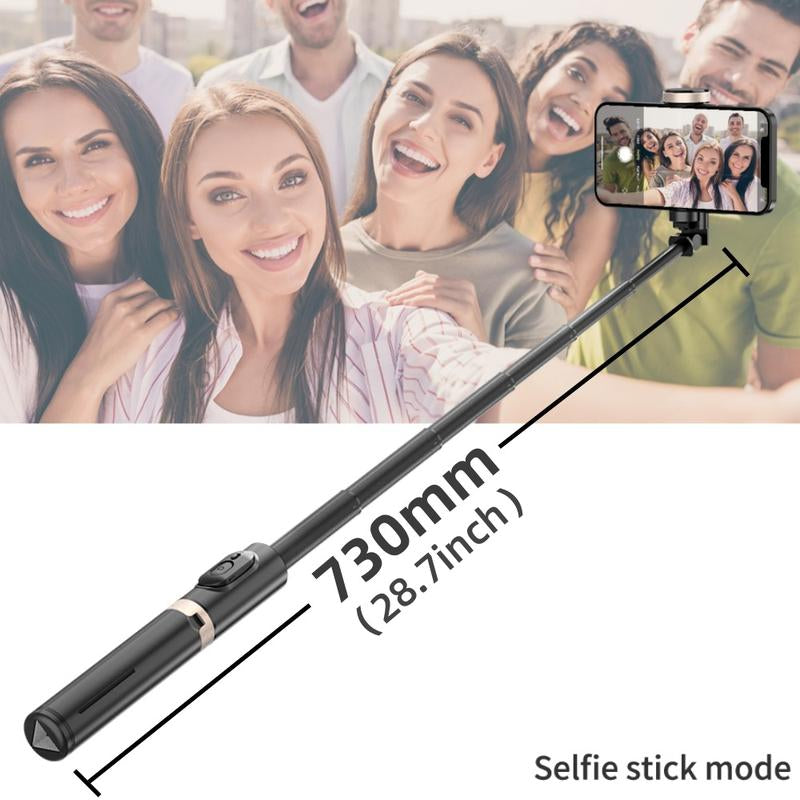 HANENO Portable Selfie Stick Tripod with Remote Bluetooth, Telescopic Design for Iphone, Upgraded Tripod for Travel and Recording Vlogging Kit Camera Stabilizer Electronic Gadgets Aluminum Android Cellphone Smartphone Tk Q12 Black