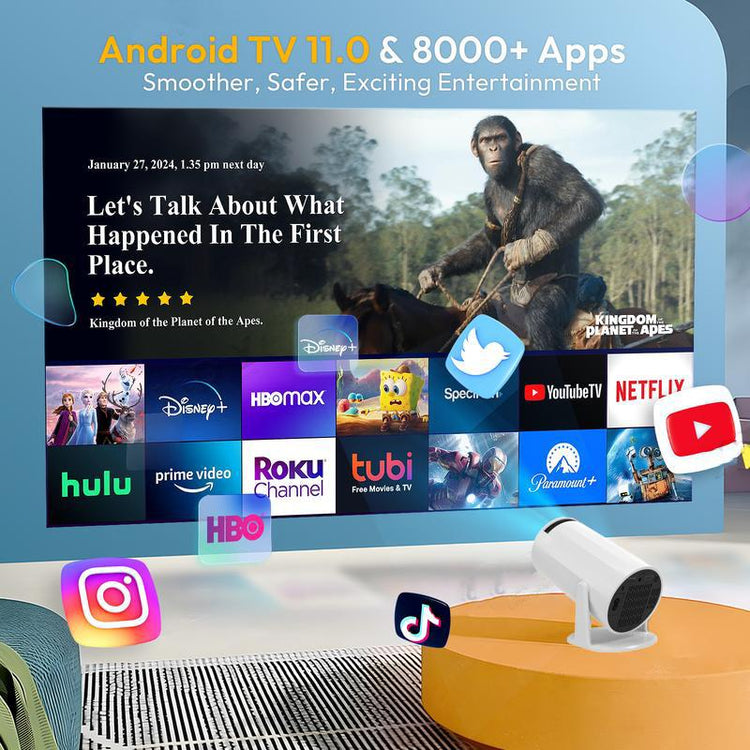 [Summer Deals] Nerunsa Mini Projector Portable Projector 4K 1080P Full HD Support, Smart Projector 5G Wifi 6 BT5.0 Auto Horizontal Correction, 360° Rotatable Outdoor Projector for Phone/Tv Stick/Laptop