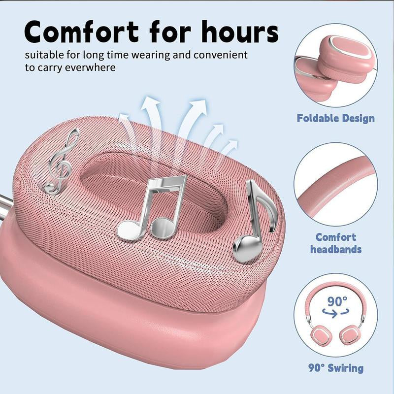 [Freeship] Christmas Gift, Wireless On-Ear Headphones, Stereo Headphones with Microphone, Immersive Bass, Foldable Design,Usb-C Charging Port, FM Radio, SD/TF, Sports & Gaming Headphones