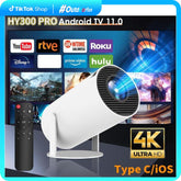 Portable Mini Projector 720P with 4K Ultra HD support and smart remote control for home entertainment.