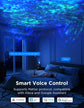 Aurora Wave LED Nebula Projector in a bedroom showcasing smart voice control features and stunning galaxy light effects.
