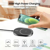 TOZO W10 Magnets Wireless Charger & USB C Charger Aviation Aluminum Computer Numerical Control Technology Fast Charging Compatible for Iphone Series Black Cellphone Smartphone Electronic Mobile Cellphone Smartphone Magnetic