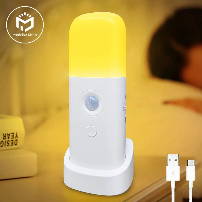 USB-Rechargeable Motion Sensor Night Light – Dimmable, Portable & Kid-Friendly