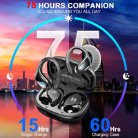 Ark Ecart Wireless Earbud, Bluetooth 5.3 Headphones Pure Bass Sound with Earhooks, 75H Battery Over-Ear Headphones, Audio Earphones Headset
