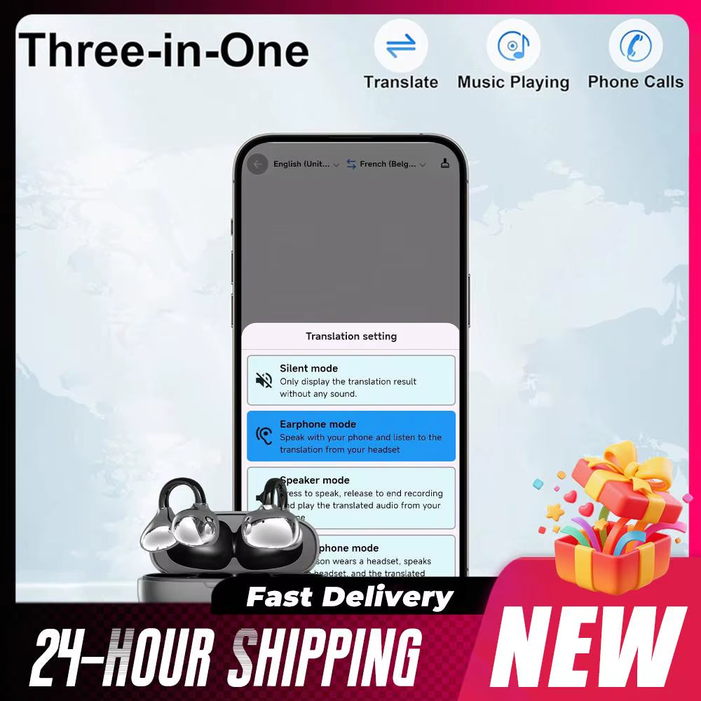 BT 6.1 AI Translator Headphones Type-C Rechargeable Open Ear Headphones 144 Language AI Wireless Earbuds for Travel and Business