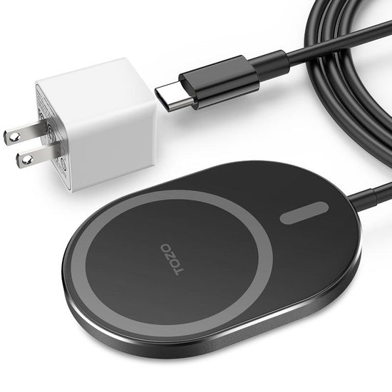 TOZO W10 Magnets Wireless Charger & USB C Charger Aviation Aluminum Computer Numerical Control Technology Fast Charging Compatible for Iphone Series Black Cellphone Smartphone Electronic Mobile Cellphone Smartphone Magnetic