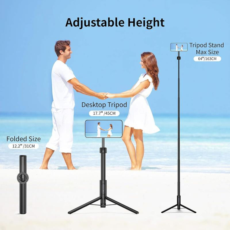 Magnetic Selfie Stick Tripod for Iphone and Android, 64" Phone Tripod Compatible with Magsafe, Fit for Iphone 12/13/14/15/16 Series, Magsafe Case and Other Phones with Metal Ring