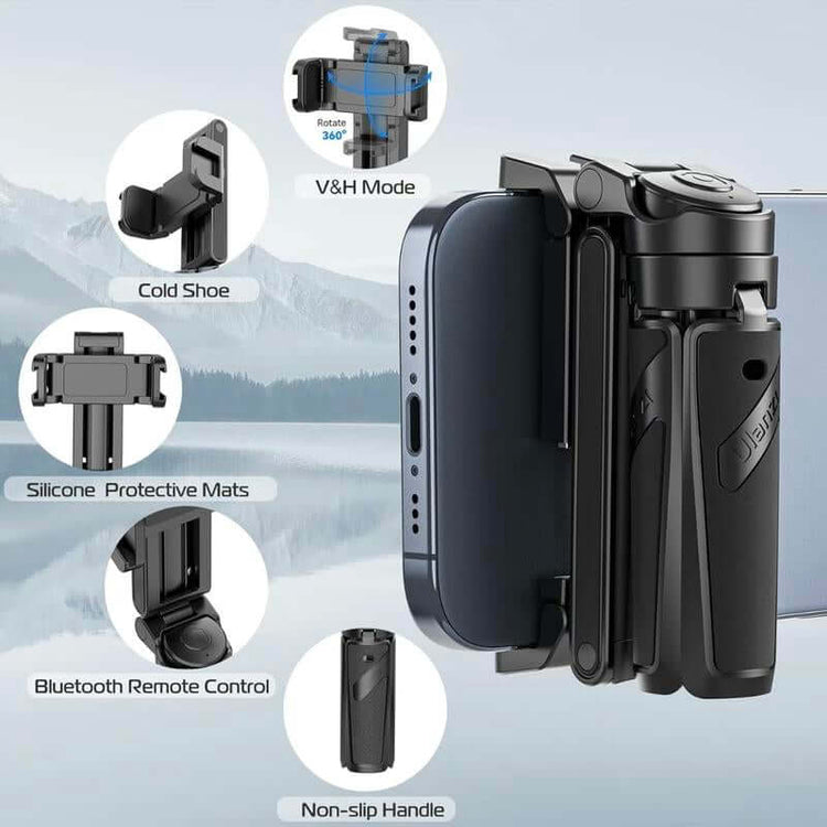 Mini Pocket Selfie Stick Tripod, Extendable Grip Phone Tripod with Detachable Remote, Portable Tripod for Video Recording/Vlogging/Selfie in Black