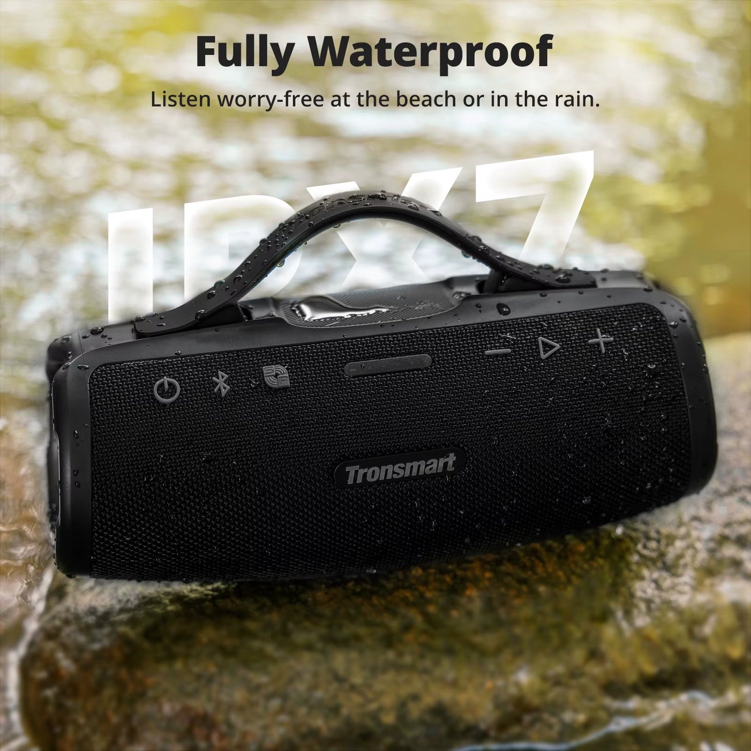 Mirtune S100 Bluetooth Speaker 50W Bluetooth Speaker with IPX7 Waterproof, APP Control, Built-In Powerbank & Retractable Handle