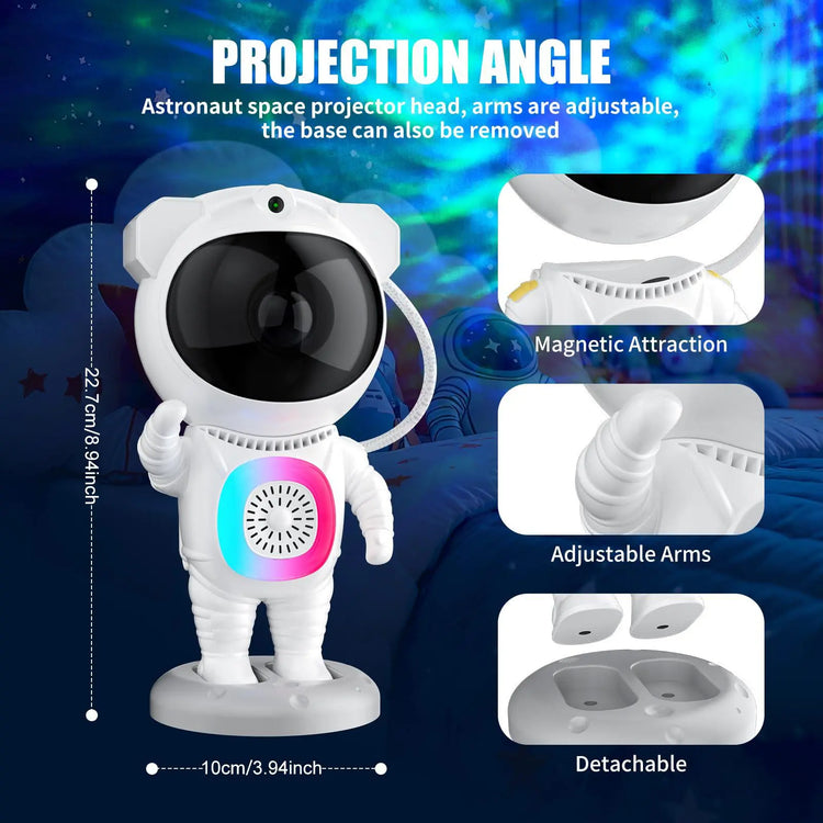 Astronaut Design Projector Night Light, USB Rechargeable Star Projector with BT Speaker, 360 Degree Adjustable Projector Lamp for Bedroom, Living Room, Audio