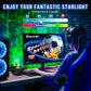 Person enjoying the Bluetooth Galaxy Projector while gaming, with nebula effects and adjustable brightness settings.