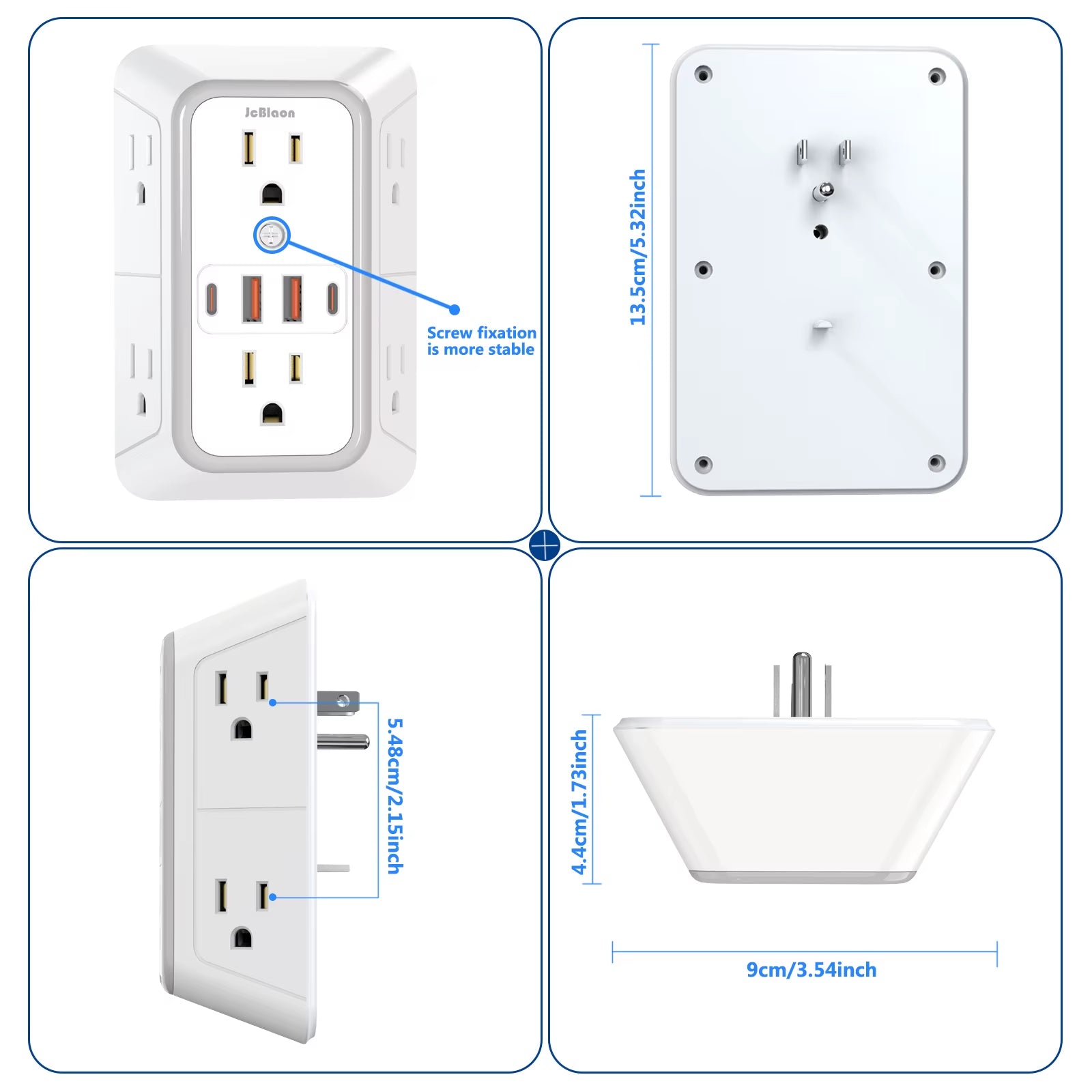Multiple Sockets US Plug Power Strip with 6 AC Outlets 4 USB Ports(2 Type C), Wall Socket Universal Network Filter Fast Charging