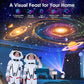 Astronaut Galaxy Projector showcasing colorful galaxies and stars with children in astronaut suits enjoying the visual display.