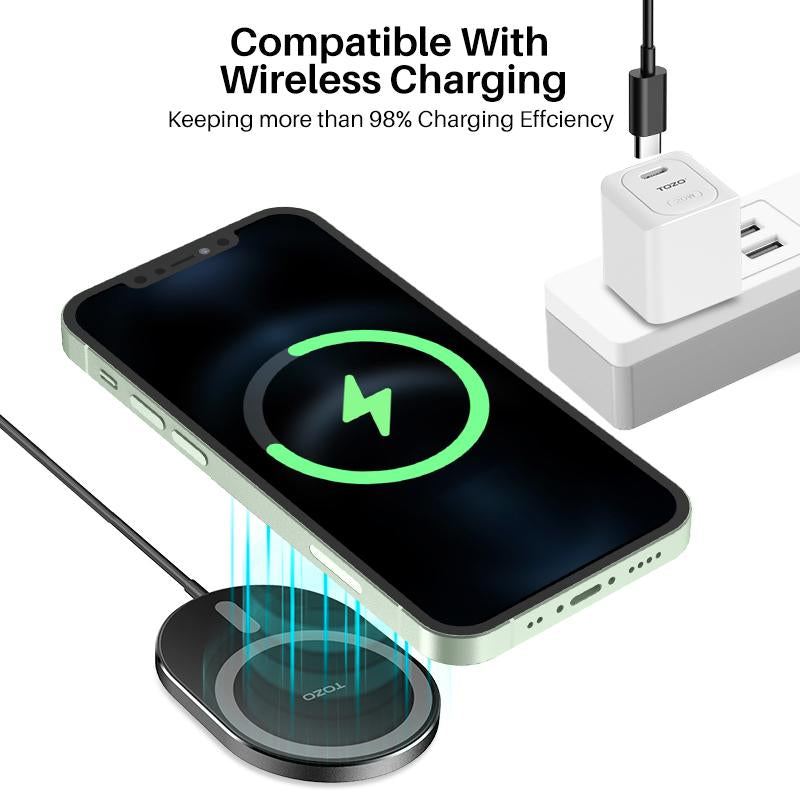 TOZO W10 Magnets Wireless Charger & USB C Charger Aviation Aluminum Computer Numerical Control Technology Fast Charging Compatible for Iphone Series Black Cellphone Smartphone Electronic Mobile Cellphone Smartphone Magnetic