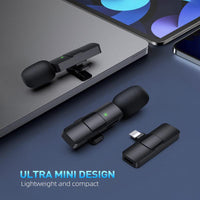 2 Pack Lavalier Wireless Microphone for Iphone Smartphone Ipad, Wireless Lapel Microphone with Clear Audio for Recording, Wireless Microphone for Video Recording, Game Live Streaming, Interviews, Vlog