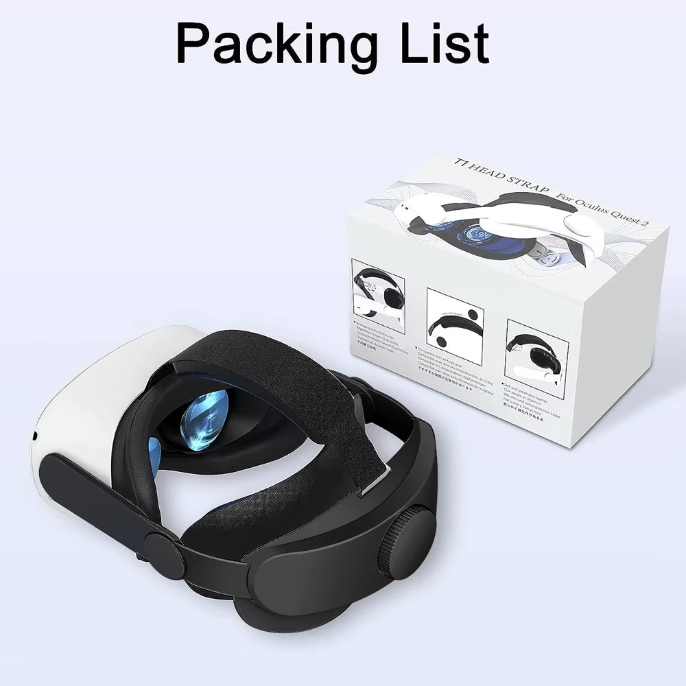 Meta Quest 3 Head Strap Upgrade packing list image featuring adjustable head strap and product packaging.