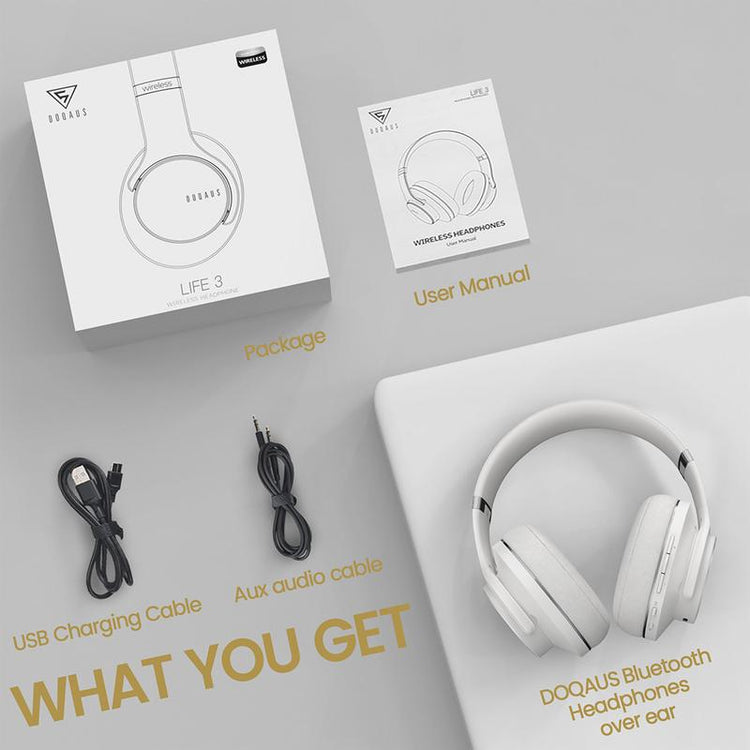 DOQAUS Bluetooth Headphones over Ear, 90 Hours Playtime Wireless Headphones with 3 EQ Modes, Noise Isolating Hifi Stereo Headphones with Deep Bass, Microphone, Soft Earpads for Cellphone/Pc Doqaus Headphones