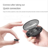 Invisible Sleep Wireless Earbuds in charging case showing quick connection features.