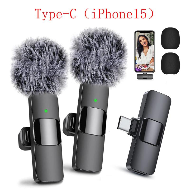 2 Pack Lavalier Wireless Microphone for Iphone Smartphone Ipad, Wireless Lapel Microphone with Clear Audio for Recording, Wireless Microphone for Video Recording, Game Live Streaming, Interviews, Vlog