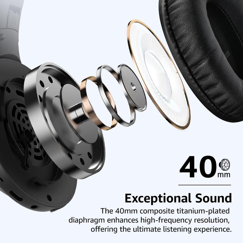 TOZO HA1 Bluetooth 5.4 Headphones, ENC Call Noise Cancelling with Mic over Ear Wireless Headset Foldable with 70H Playback, Stereo Bass, EQ Modes via Button & APP for Travel Home Black Fathersdaygift Audio Earbud Electronic