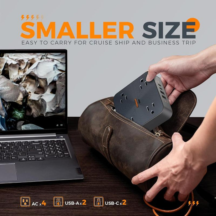 TESSAN Flat Plug Surge Protector Power Strip, 30W Fast Charging Station, 5FT Flat Extension Cord with 4 Outlets & 4 USB C, Wall Mount Compact Desk Charging Station for Office, Dorm, Home Essentials